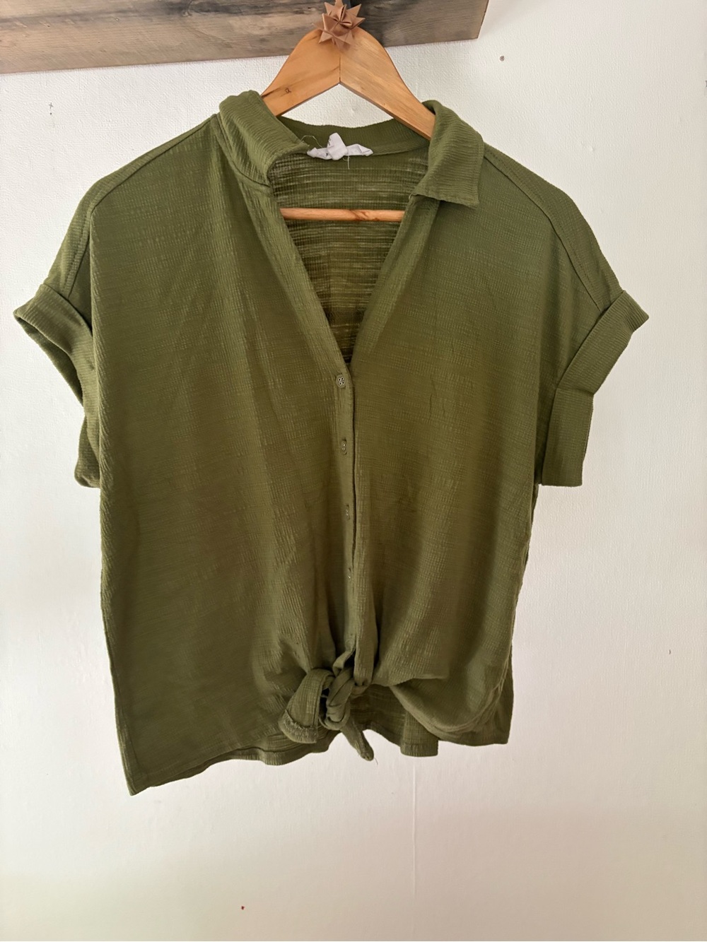Jane and Delancey Olive Green Tie-Front Button Shirt